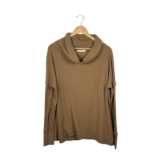 Free People Juicy Light Brown Ribbed Knit Cowl Neck Sweater Camel Small - Picture 7 of 15